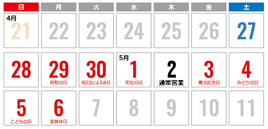 2019GW休業のお知らせ（店頭営業及び出荷について