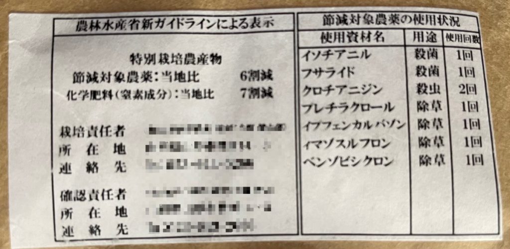 山形コシヒカリのガイドライン表示